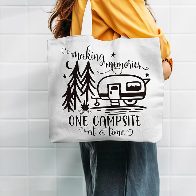 WAlTPl Camping Tote Bag, Camping Gifts for Women Men，RV Camper Travel Canvas Tote Bag, Reusable Grocery Cloth Bags
