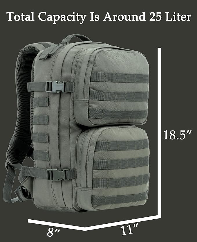 XMILPAX Tactical Backpack Military Survival Pack EDC Daypack Bag MOLLE for Camping Hiking Hunting Bugout Travel 25L