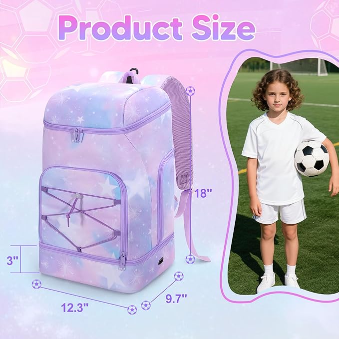 Soccer Backpack for Girls with Separate Ball Pocket and Shoe Compartment, Sports Bags for Soccer, Basketball, Volleyball