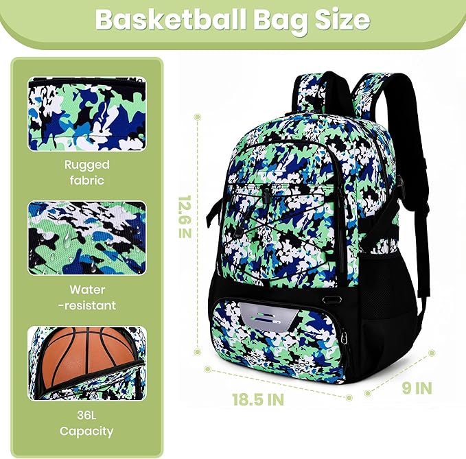 Basketball Backpack Large Sports Bag for Men&Youth,Gym Bag with Separate Ball & Shoes Compartment,Travel Bag for Basketball,Soccer,Volleyball