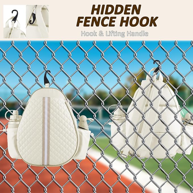 Tennis Racket Bag, Tennis Bags for Women, Quilted Sling Crossbody Backpack with Hook, Water Resistant Tennis Racket Cover for Pickleball, Racketball