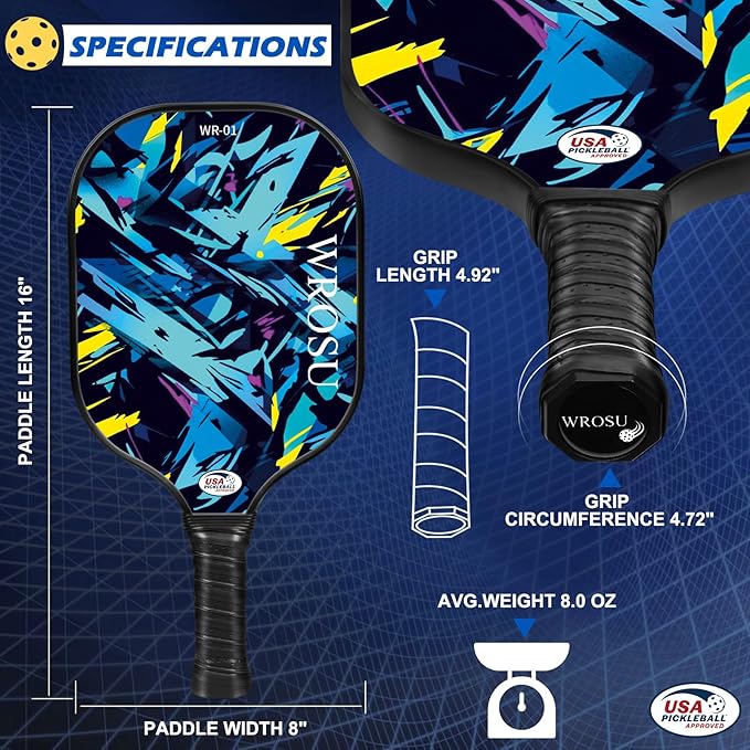 Carbon Fiber Pickleball Paddles Set of 4 or 2 Rackets,USAPA Approved Pickleballs Equipment with Balls,Bag,Accessories,Carbon Fiber T300 Lightweight Pickleball Racquet Set for Men,Women,Kids,Adults