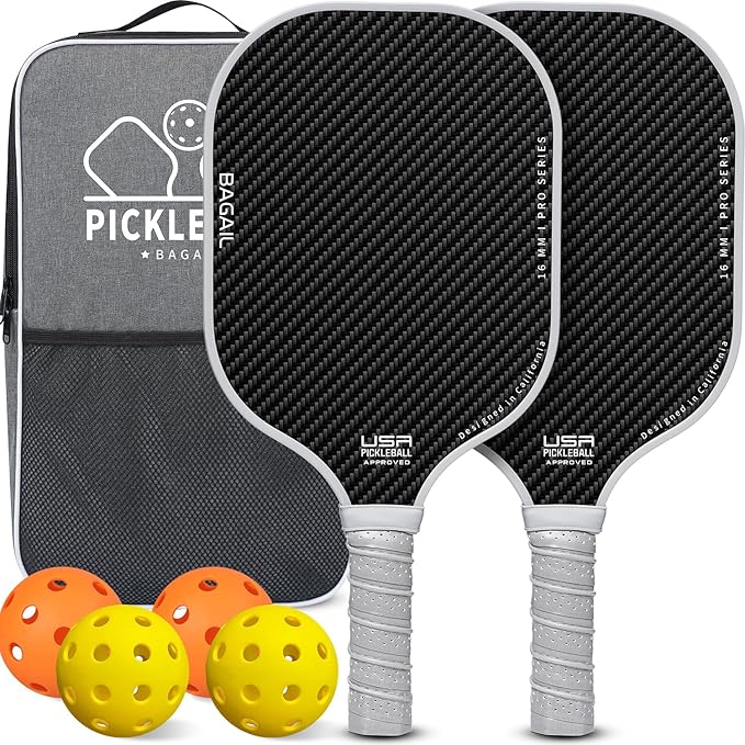 BAGAIL Pickleball Paddles, USAPA Approved Fiberglass Surface Pickleball Set, Lightweight Pickle Ball Rackets with 4 Balls, 1 Bag, Designed in California for Traction and Stability