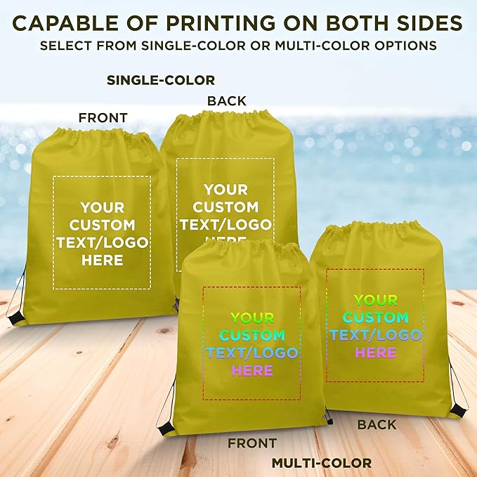 DISCOUNT PROMOS Custom Non-Woven Drawstring Backpacks Set of 10/50/100, Personalized Bulk Pack