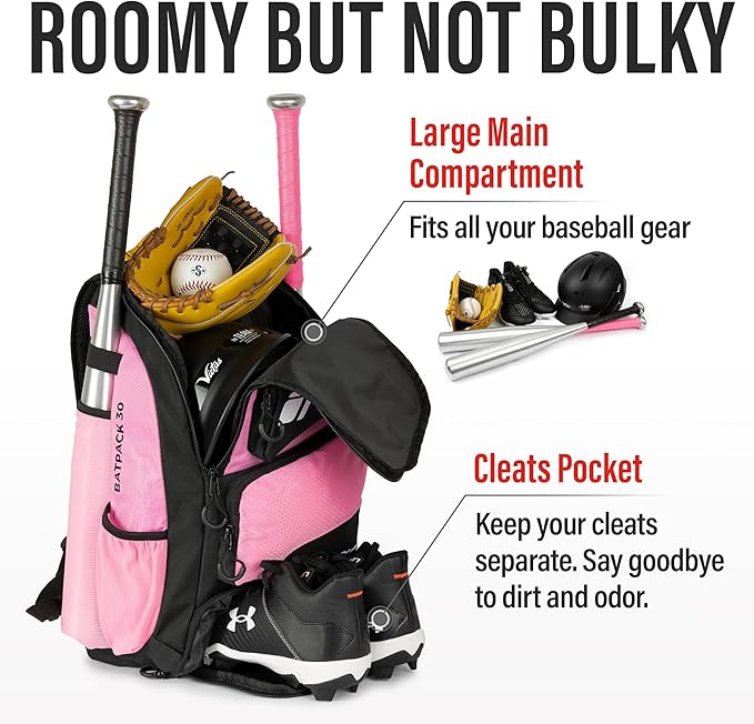 Baseball Bag - Backpack for Baseball, Softball, Tball - Adults & Youth Bat Bag