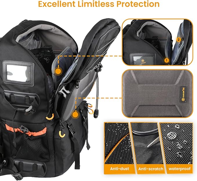 TARION 27L Large Waterproof Camera Backpack - 2 in 1 Professional Camera Bags for Photographers with 15.6" Laptop Compartment & Raincover & Tripod Holder (PB01)