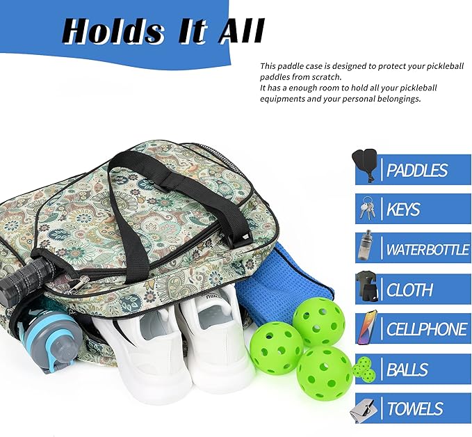 Boulder Bee Pickleball Bags, Premium Pickleball Tote Bag for Girls, Women’s Hand/Shoulder Gym Bag w Water Bottle Holder, with Pickleball Racquet/Paddle Holder