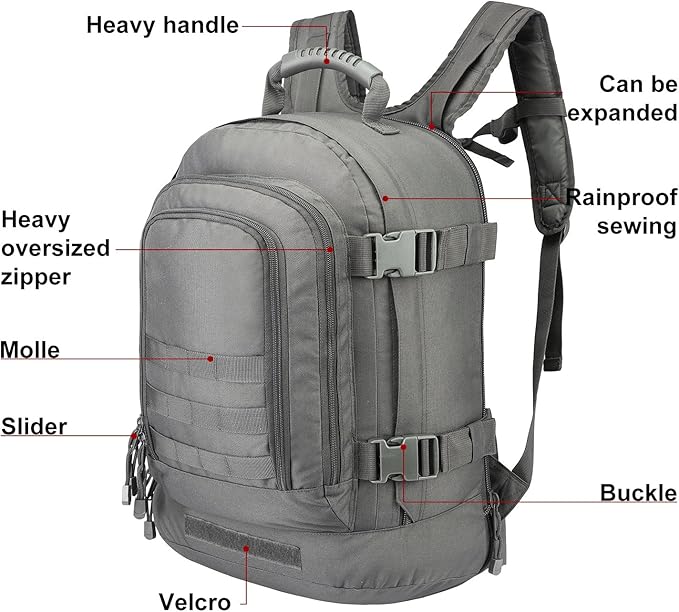 ZSearARMY Tactical Backpacks Assault Pack 3 Day Bag Expandable Backpack Out Bag Classic Case Travel Hiking(Gray, with Belt)