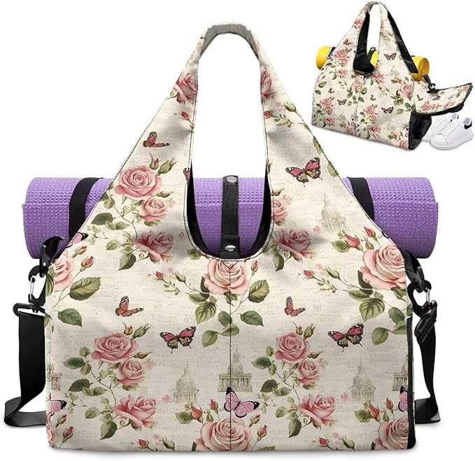 ZCFYGDX Yoga Gym Bag with Removable Adjustable Shoulder Strap, Shoe Compartment & Top Yoga Mat Holder 17.72x8.66x9.84in