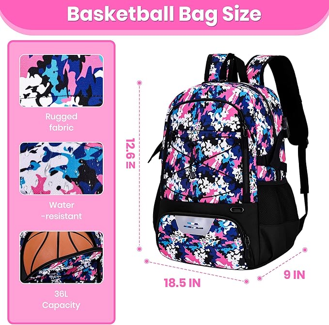 Basketball Backpack Large Sports Bag for Men&Youth,Gym Bag with Separate Ball & Shoes Compartment,Travel Bag for Basketball,Soccer,Volleyball