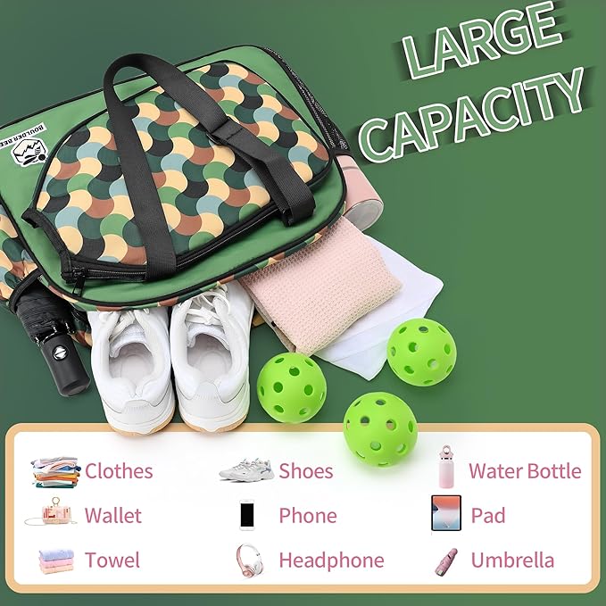 Boulder Bee Pickleball Bags, Premium Pickleball Tote Bag for Girls, Women’s Hand/Shoulder Gym Bag w Water Bottle Holder, with Pickleball Racquet/Paddle Holder