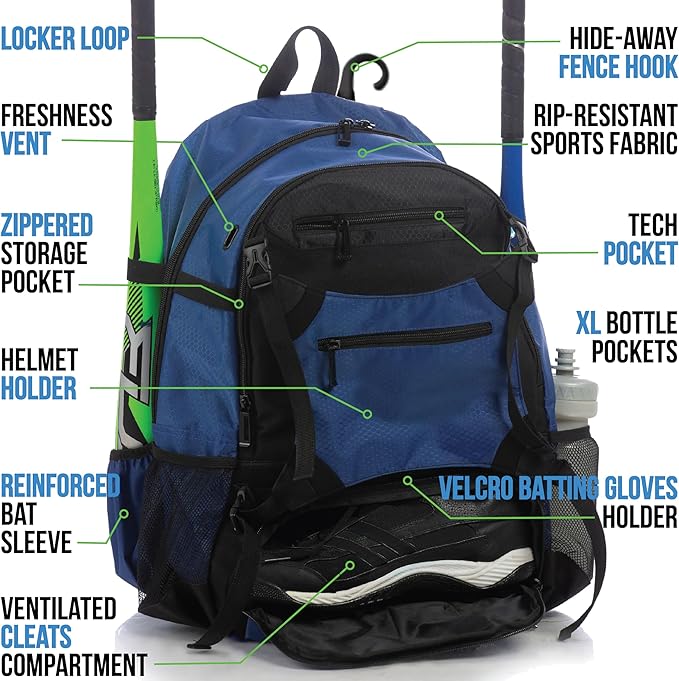 Athletico Advantage Baseball Bag - Baseball Backpack With External Helmet Holder for Baseball, T-Ball & Softball Equipment & Gear for Youth and Adults | Holds Bat, Helmet, Glove, Shoes