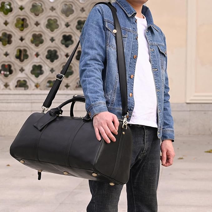 Leather Duffel Bags for Men and Women 20 Inch Full Grain Leather Travel Overnight Weekend Leather Bags Travel Duffel for Men, 9804 Black