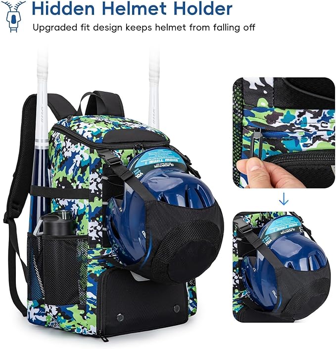 Baseball Bag for Youth and Adult, Softball Backpack 40L Large Capacity, Bat Backpack with Shoes Compartment and Hidden Helmet Holder