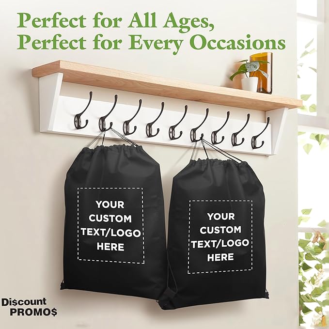 DISCOUNT PROMOS Custom Non-Woven Drawstring Backpacks Set of 10/50/100, Personalized Bulk Pack