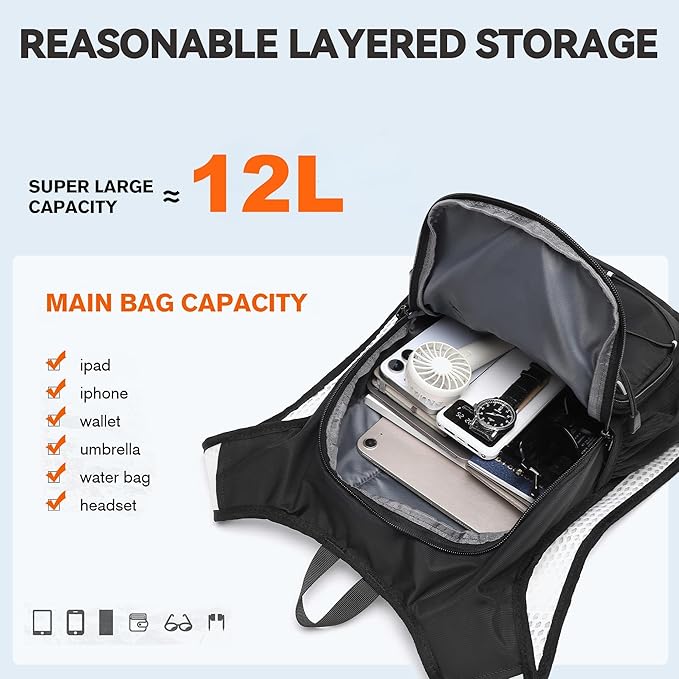 Wotony Lightweight Hydration Backpack with 2LOR 3LWater Bladder for Cycling Hiking Rave - Water Daypack for Men Women