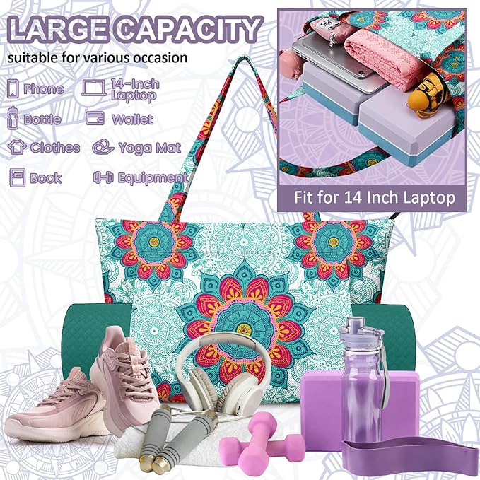Adalore Women's Yoga Bag with Yoga Mat Carrier - Large Mat Pocket Fitness Tote for Pilates, Gym, Travel, Office & Beach