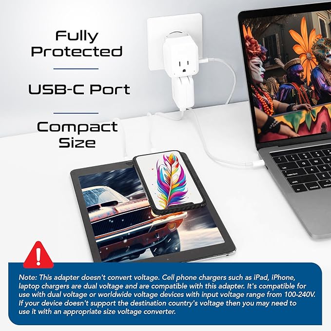 Ceptics World Travel Plug Adapter Set, Safe USB-C 3.0-2 USA Socket,30W PD & QC - Compact & Powerful - Use in Europe Includes Type A, B, C, E/F, G, I SWadAPt Attachments (PAK-30-WS)