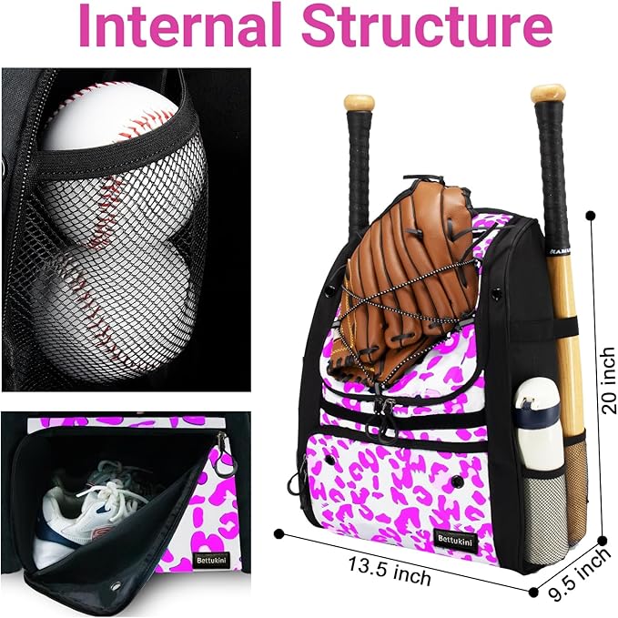 Youth Baseball Bag with Vented Shoe Compartment, Softball Bat Bag for Batting Mitten, Helmet, Teeball Gear - Adult Boys Girls Kids