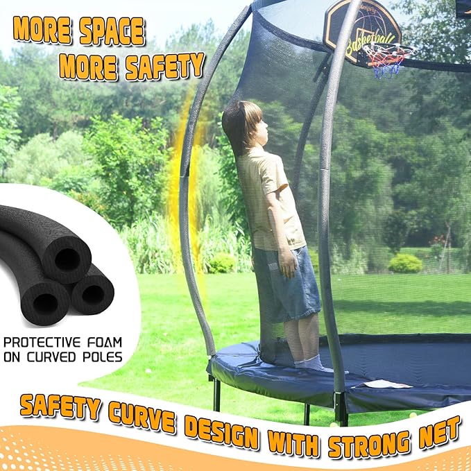 jumpfly Tranpoline 8/10/12/14/15/16FT Tranpoline Outdoor for Kids and Adults Recreational Tranpolines with Basketball Hoop, Anti-Rust Ladder, ASTM Approved