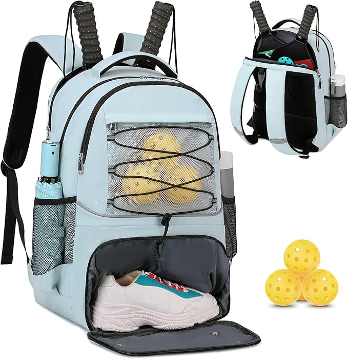 Bevalsa Pickleball Bag for Women Men Teens, Tennis Bag with Shoe Compartment, Multifunctional Sports Padel Racket Bag Badminton Backpack Fits 4 Rackets with Fence Hook
