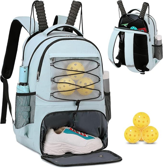 Bevalsa Pickleball Bag for Women Men Teens, Tennis Bag with Shoe Compartment, Multifunctional Sports Padel Racket Bag Badminton Backpack Fits 4 Rackets with Fence Hook