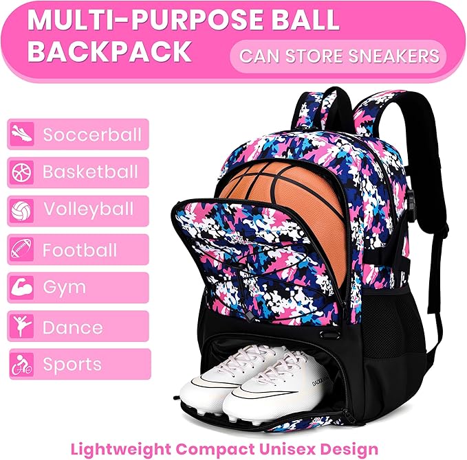 Basketball Backpack Large Sports Bag for Men&Youth,Gym Bag with Separate Ball & Shoes Compartment,Travel Bag for Basketball,Soccer,Volleyball