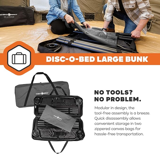 Disc-O-Bed Large Outdoor Convertible 2 Person Bench and Double Camping Cot Portable Bed Bunk System for Adults, Grey