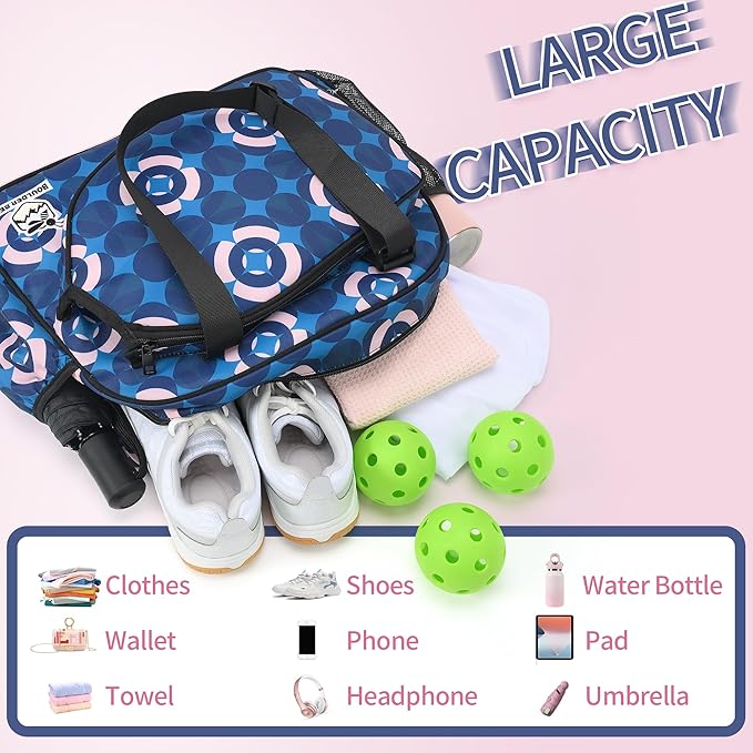 Boulder Bee Pickleball Bags, Premium Pickleball Tote Bag for Girls, Women’s Hand/Shoulder Gym Bag w Water Bottle Holder, with Pickleball Racquet/Paddle Holder