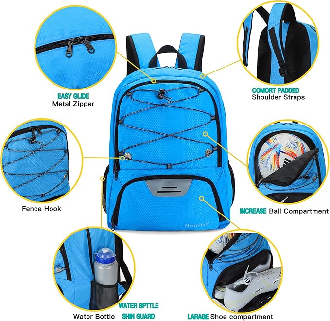 Youth Soccer Bag-Soccer Backpack&Backpack for Football Basketball,with Ball Compartment Separate Cleat Package