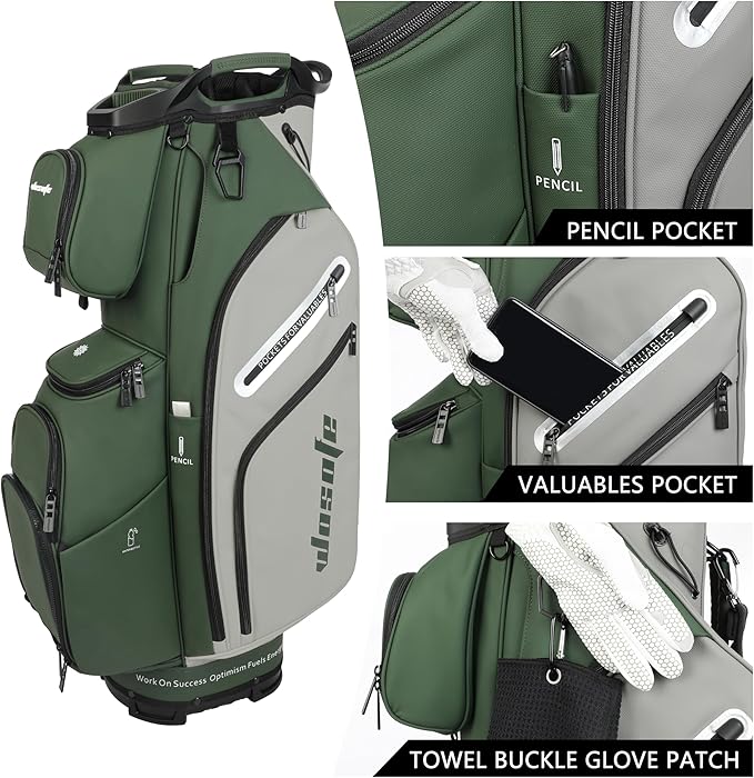 PU Leather Lightweight Men Women Blue White Black Green Golf Bag,Multiple 10 Pockets 14-Way Dividers Cooler Pouch Golf Cart Bag