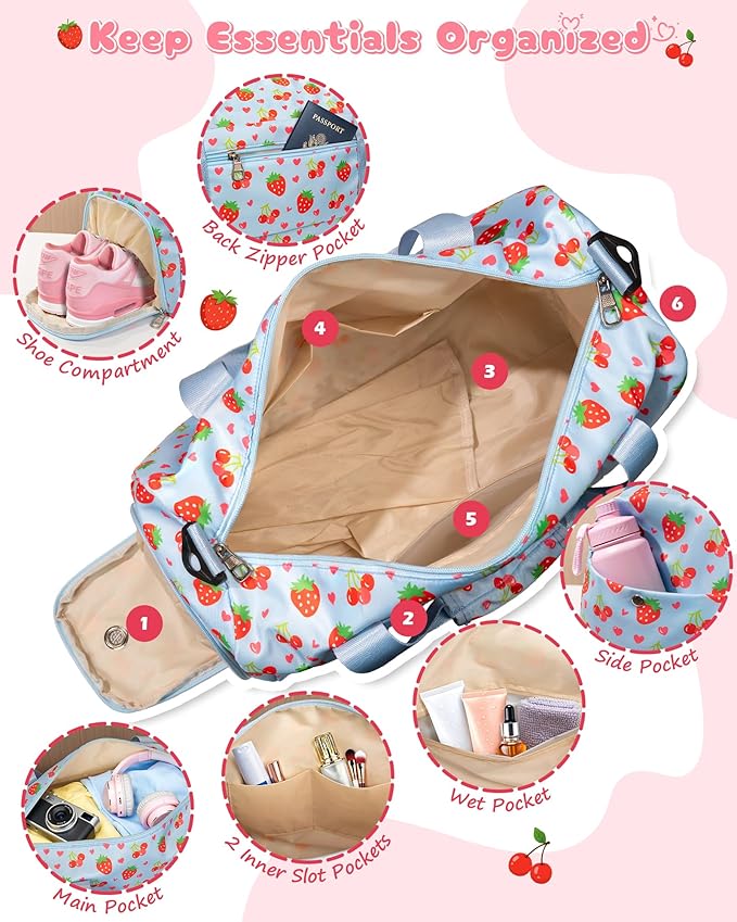 Cute Trendy Stuff for Girls, Personalized Duffle Bag for Kids, Gymnastics Bag with Skin Care Toiletry Pouch, Girls Cheer Up Gift Ideas, Gifts for Birthday, Valentines Day, Easter, Graduation