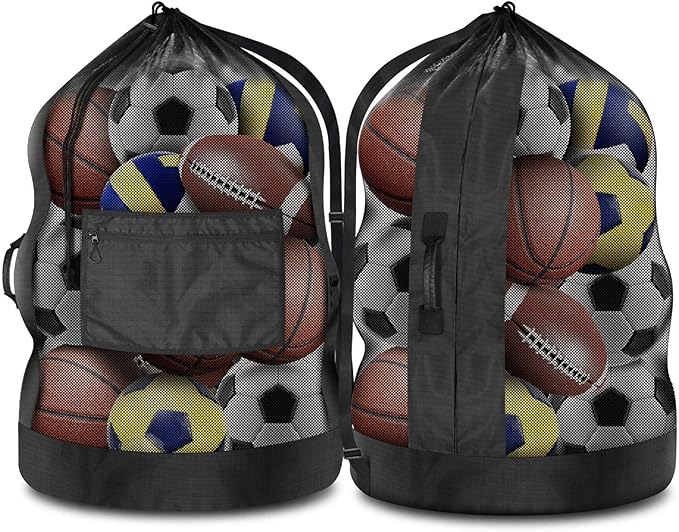 BROTOU 40" x 30" Extra Large Sports Ball Bag, Upgrade Thicken Ball Bags for Coaches, Adjustable Shoulder Strap and Hanging Ears with Handle, Mesh Bag for Basketball, Volleyball, Swimming Gear