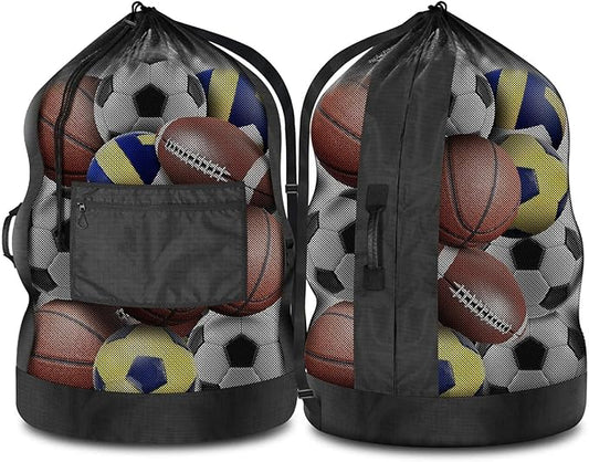BROTOU 40" x 30" Extra Large Sports Ball Bag, Upgrade Thicken Ball Bags for Coaches, Adjustable Shoulder Strap and Hanging Ears with Handle, Mesh Bag for Basketball, Volleyball, Swimming Gear