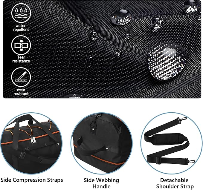 32” 1680D Oxford Foldable Duffle Bag with 2 Wheels,110L to 140L Expandable Soft Sided Rolling Travel Bag,Black-orange