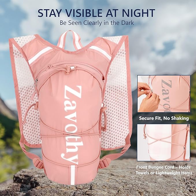 Zavothy Hydration Running Vest for Men & Women – Lightweight 1.5L Hydration Pack with Phone Pockets, Water Bottle Holders, Reflective Strips, Rain Cover – Trail Running, Cycling, Marathon