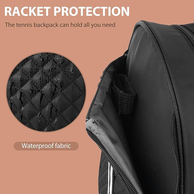 Tennis Racket Bag, Tennis Bags for Women, Quilted Sling Crossbody Backpack with Hook, Water Resistant Tennis Racket Cover for Pickleball, Racketball