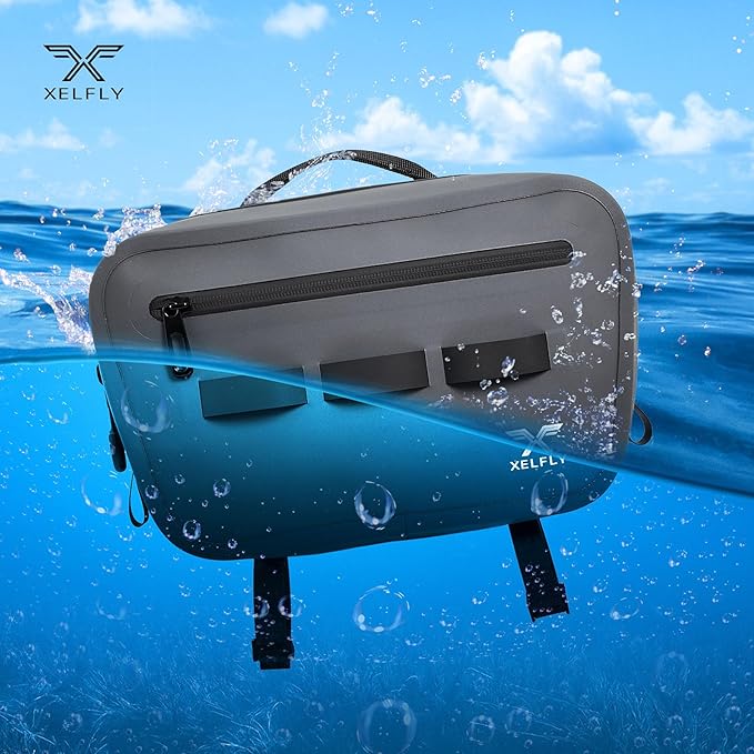 Xelfly Waterproof Fishing Waist Bag with Rod Holder, Padded Waist Straps & Gear Loops - Submersible Zipper, Rugged Top Handle, Adjustable Attachments (Gray)