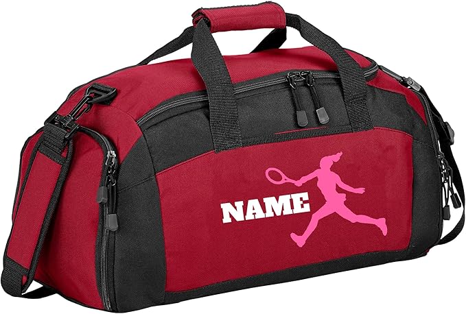 Personalized Sports Duffle Bag with Shoe Compartment (Tennis(Female), Red)