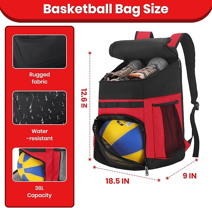 Basketball Backpack Large Sports Bag for Men&Youth,Gym Bag with Separate Ball & Shoes Compartment,Travel Bag for Basketball,Soccer,Volleyball