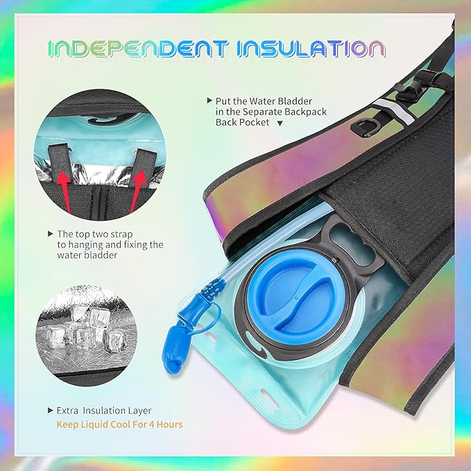 Cofurni Hydration Backpack with 2L Water Bladder, Raves Water Backpack, Lightweight Insulation Hydration Pack for Men and Women, Suitable for Music Festivals, Raves, Hiking, Activities