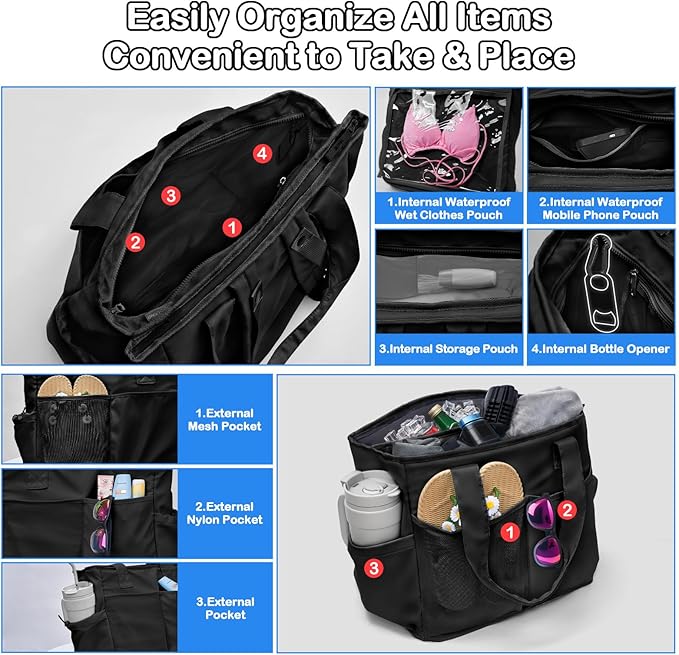 Odoland Soft Cooler Bag, Collapsible Leakproof Insulated Cooler Bag with Multi-Pocket Design, Portable Soft Side Cooler Backpack for Beach, Picnic, Camping, Travel and Daily Use for Women