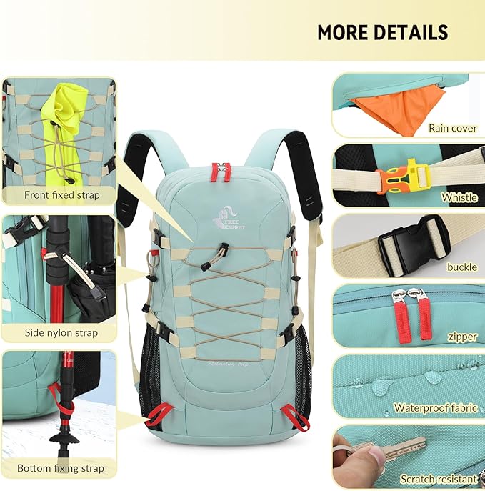 Bseash 40L Waterproof Hiking Backpack with Rain Cover, Outdoor Sport Travel Bag Daypack for Camping Climbing Skiing Cycling (Blue)