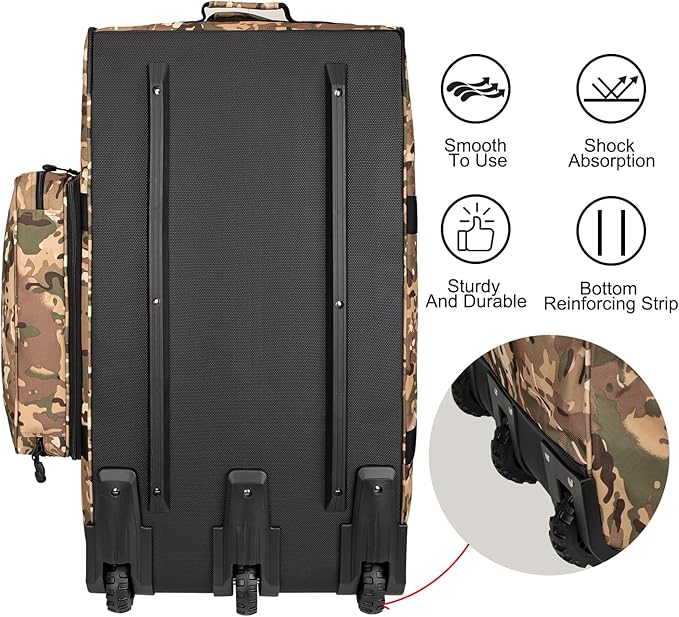 150L Large Rolling Duffle Bag with Wheels, Heavy Duty 32'' Tri-Wheel Gear Hauler for Camping,Moving Sports Equipment, Military & Airline Checked Bag Approved,Camo