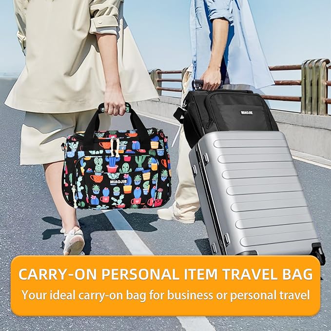 Underseat Carry On Luggage Lightweight Travel Tote Weekender Bag Overnight Duffle Bag for Travel, Travel Essentials Personal Item Travel Bag for Women, Corduroy Cactus-16Inch