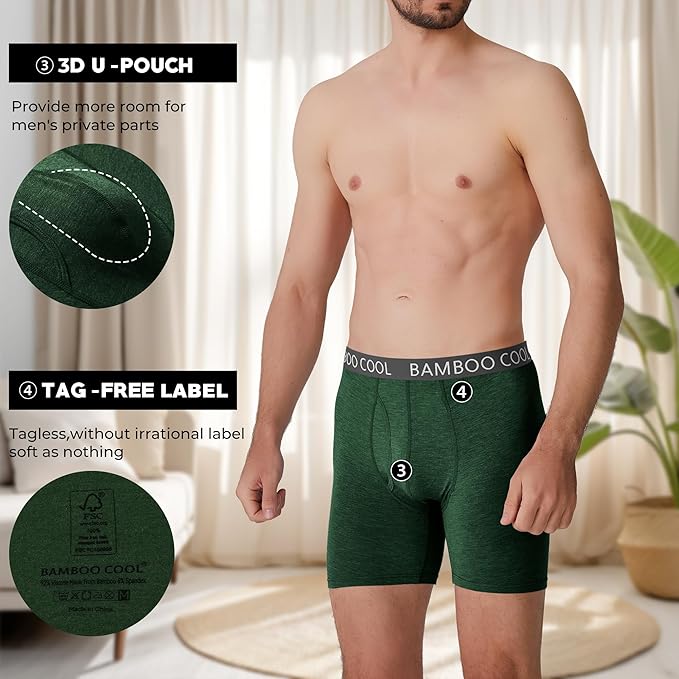 BAMBOO COOL Men's Ultra ComfortSoft Underwear, Moisture Wicking & Breathable No Ride Up Boxer Briefs with Fly, Multipack