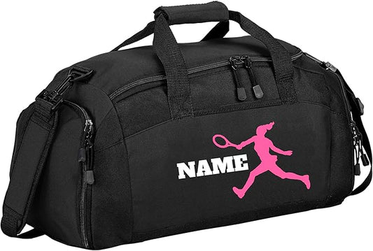 Personalized Sports Duffle Bag with Shoe Compartment (Tennis(Female), Black)
