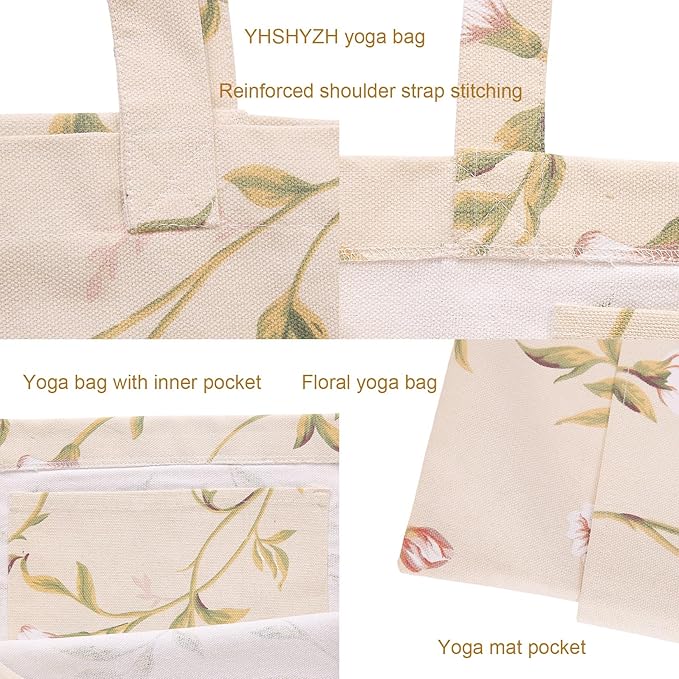 YHSHYZH Yoga Mats bag for Women, Canvas Bags for Yoga Mat & Blocks Women, Floral Gym Valentine's Day Gifts for Yoga Lover