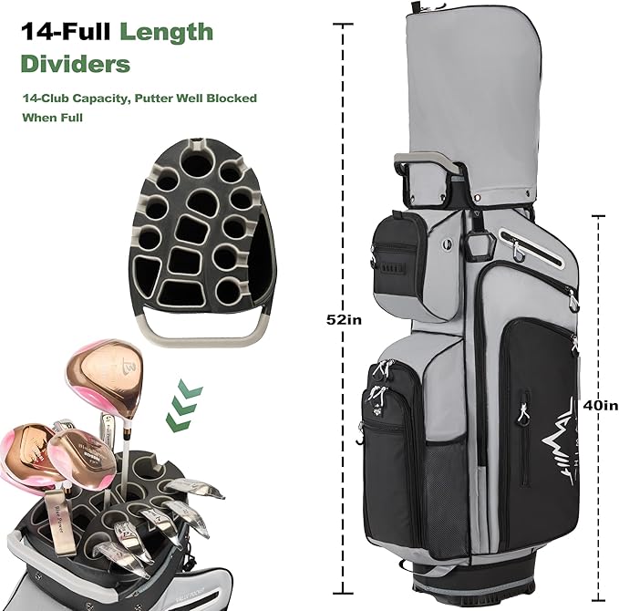 UNIHIMAL 14-Way Golf Cart Bag, Premium Full Length Golf Bag for Men with Magnetic Leather Pocket, Handles and Rain Cover