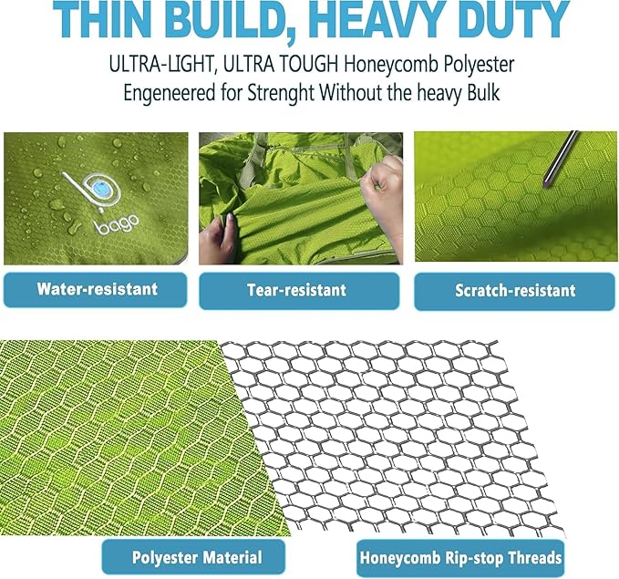 Bago Foldable Duffel Bags for Traveling Women & Men - 60L Medium Packable Duffle Bag for Travel with Shoe Compartment - Water Repellant, Heavy Duty, Lightweight Folding & Collapsible (Green)